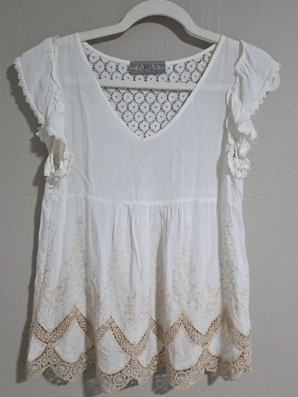 Altar’d State "Tinley" Embroidered Scallop Hem Boho Top